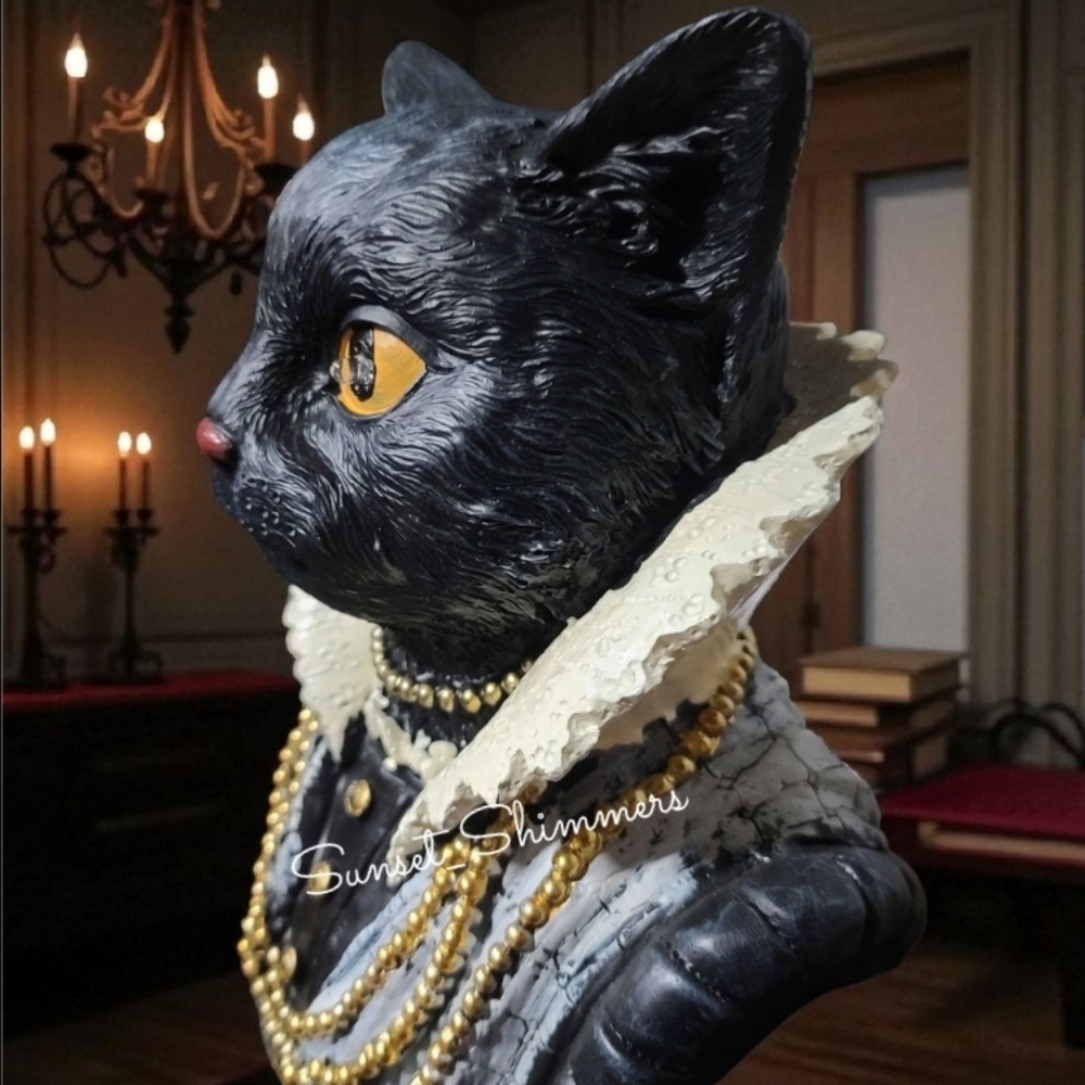 Vintage Style Halloween Ornate Lighted Gothic Black Cat Salem Witch Bust figure - Picture 7 of 8